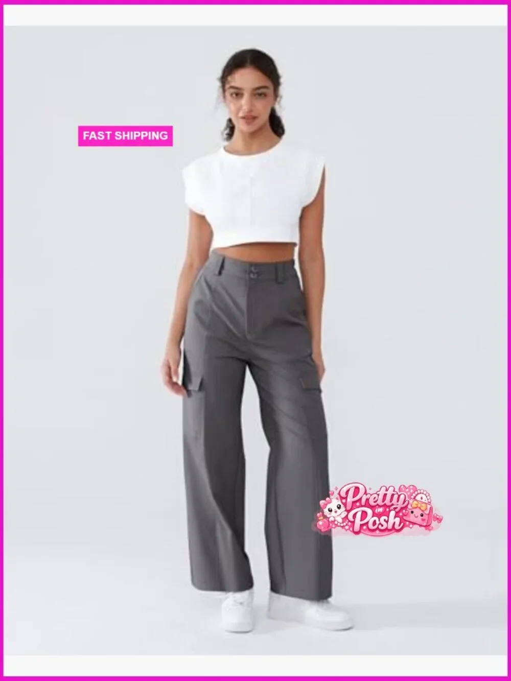 High Waist Cargo Pants Multiple Pockets Comfortable Flexible Fit